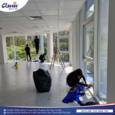 quy trình dán phim cách nhiệt cho kính văn phòng 