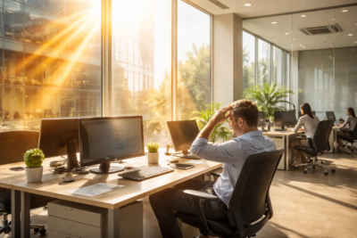 văn phòng bị nóng do kính chưa dán phim cách nhiệt 